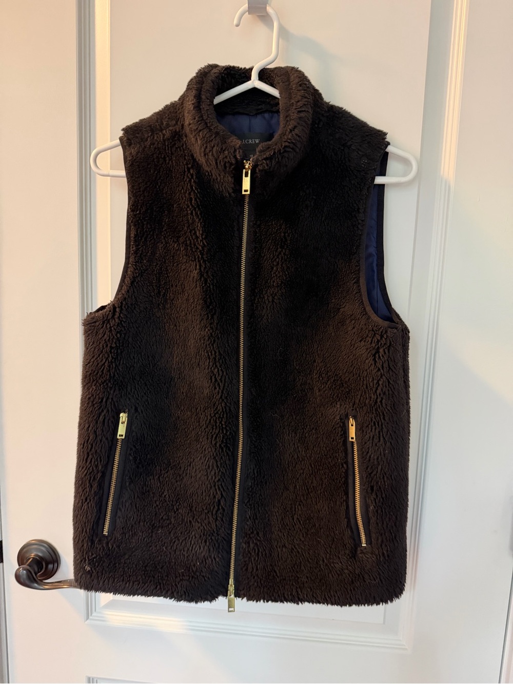 J. Crew Black Sherpa Zip-Up Vest with Gold Zippers